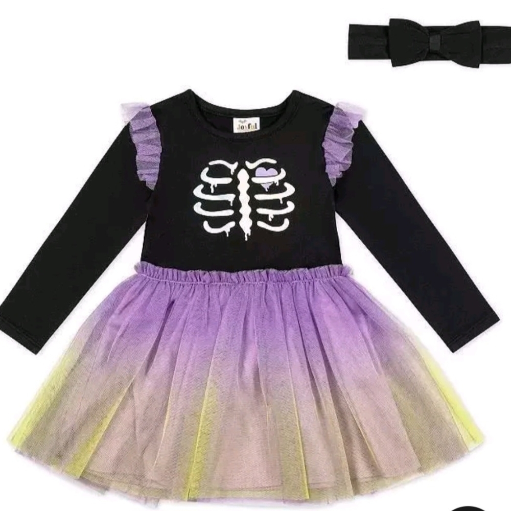 Ethereal Skeleton Halloween Dress with Tulle Skirt
